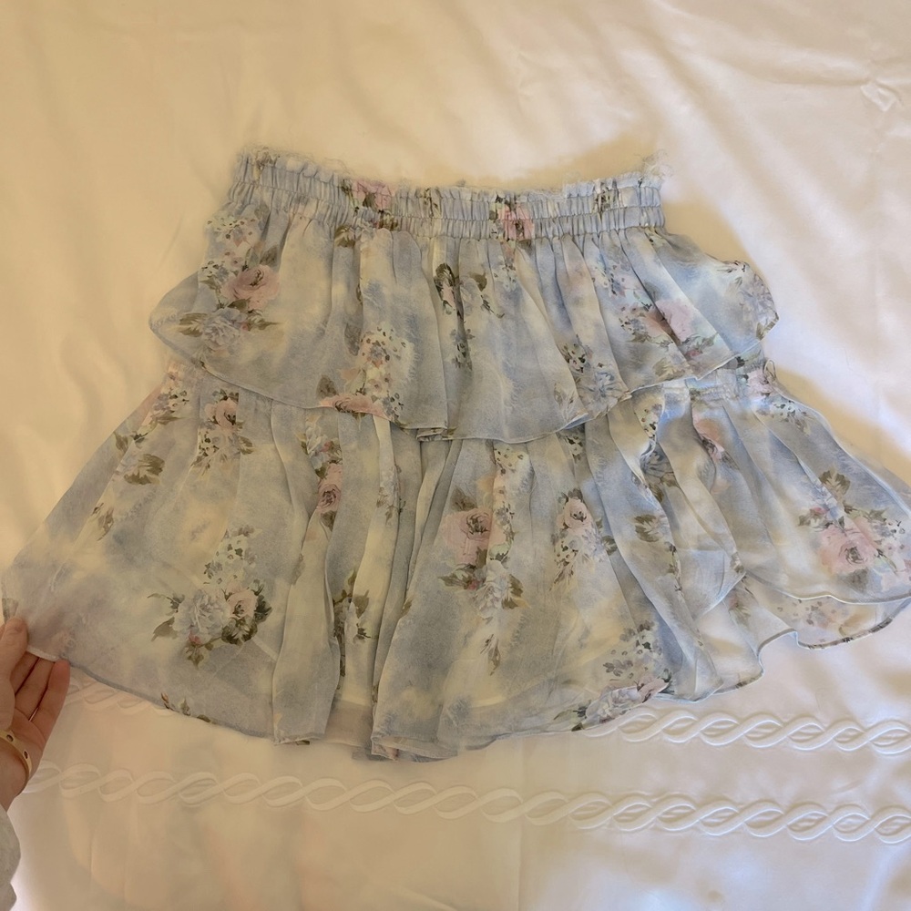 LoveShackFancy Woman’s Blue Floral Silk Skirt
